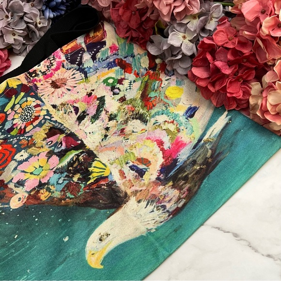 Eco-Friendly Colorful Flower Bald Eagle Folding Tote Bag - Picture 9 of 15